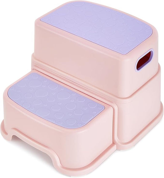 WELSPO 2 Step Stool for Kids, Toddler Step Stool for Bathroom, Kitchen, Bedroom, Living Room, Non-Slip Toddlers Toilet Potty Stool with Handles Baby Child Kid Plastic Poop Stools(Pink)