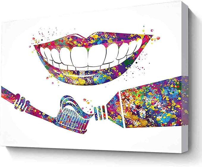 MBARE Watercolor Canvas Art, Medical Art Toothbrush Dental Clinic Decor Gift Toothpaste Dentist Dentistry Office - 12"X16" Canvas Print With Frame