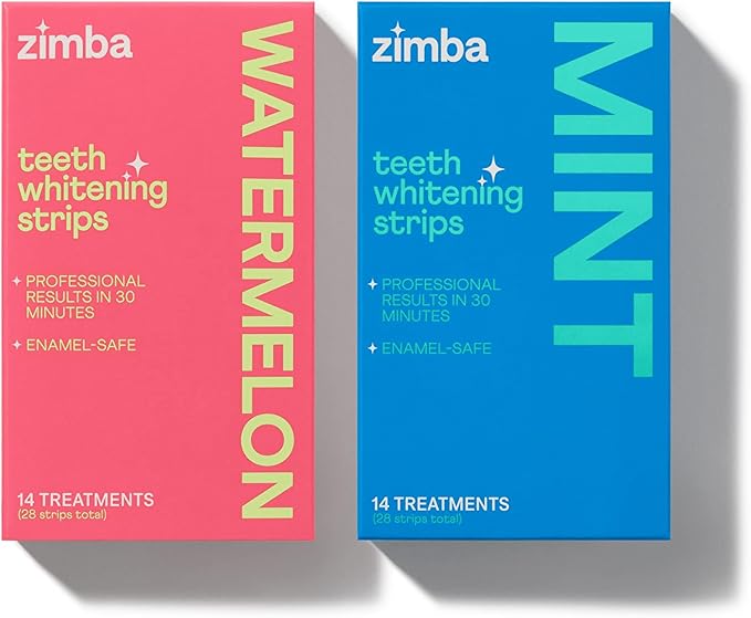Zimba Teeth Whitening Strips for Teeth Sensitive, White Strips for Teeth Whitening, Teeth Whitener Stain Remover 28 White Strips Included Per Pack, 2 Pack (14 Day Treatment), Watermelon and Mint