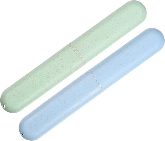 VOCOSTE 2pcs, Traveling Toothbrush Holders Case, PP Toothbrush Case for Travel Business, Green, Blue, 8.07''x1.22''x0.83''