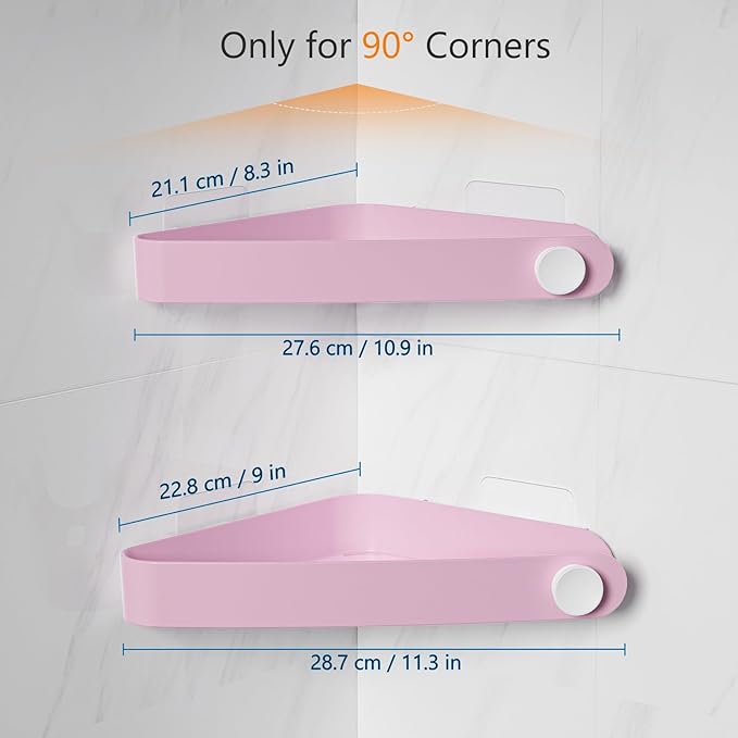 Sotfamily Shower Caddy Corner, 4 Pack Adhesive Corner Shower Shelves for Bathroom Organizers and Storage, Rust Free Plastic Rack for Bathroom Accessories & Decor, Pink