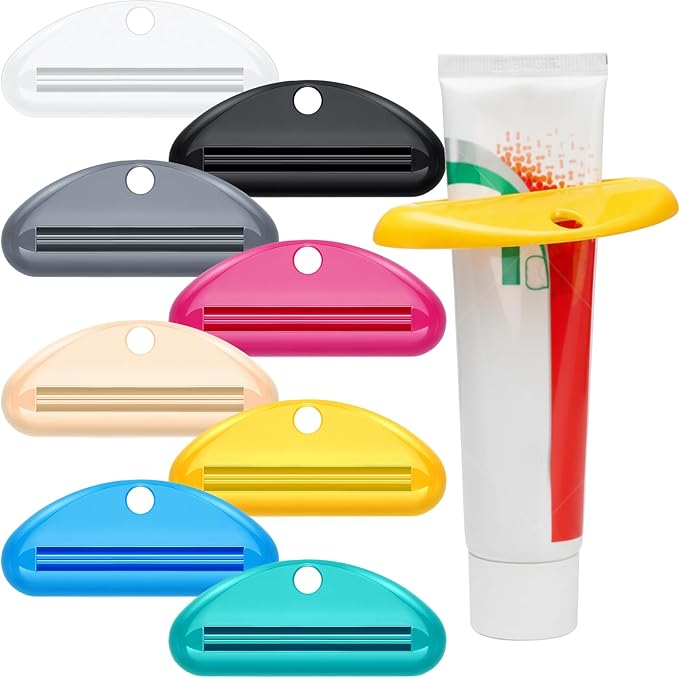 Chengu 8 Pieces Toothpaste Tube Squeezer Dispenser Tool Toothpaste Rollers Clips for Hand Cream, Paint Tubes, Cosmetics, Bathroom, 8 Random Picture Colors