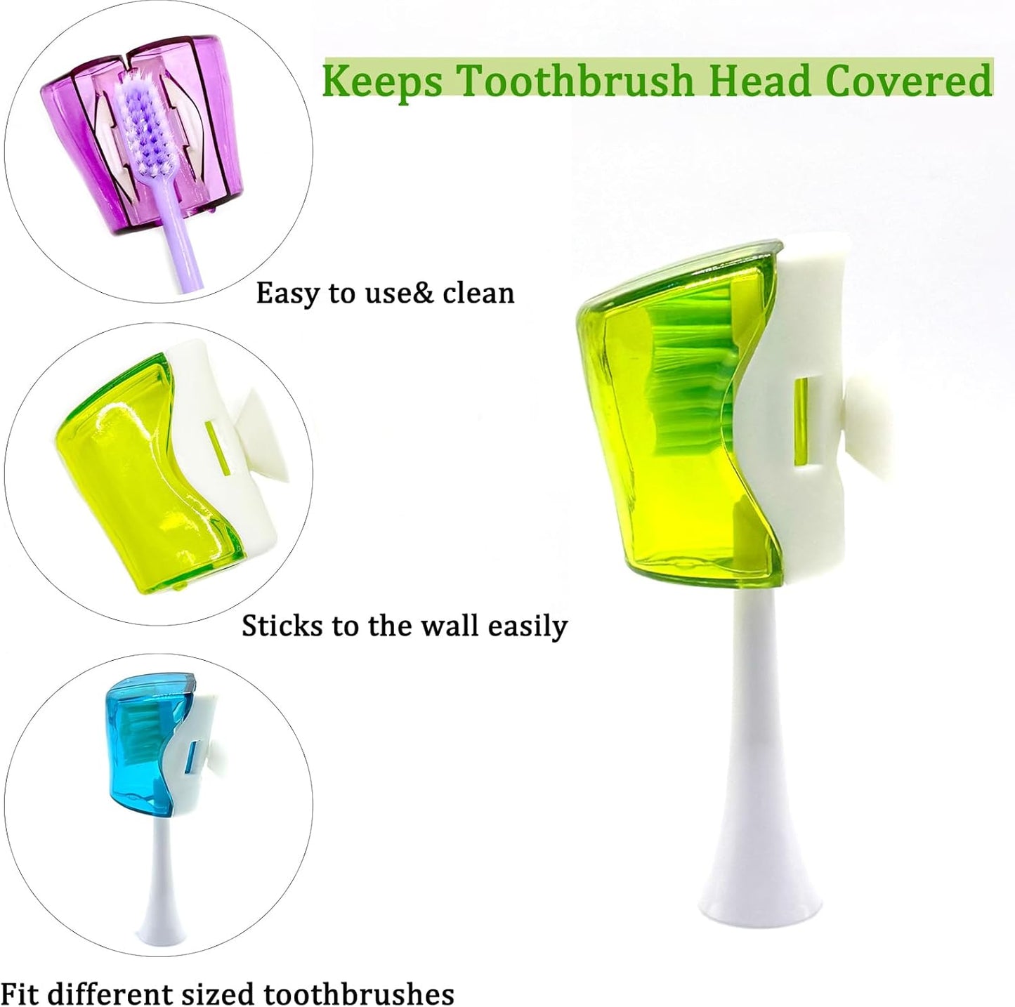 6 PCS Travel Toothbrush Head Covers Caps, Tooth Brush Protector Cap Brush Pod Case Portable Plastic Clip Wall Mounted Hanging Rack Organizer for Bathroom Travel