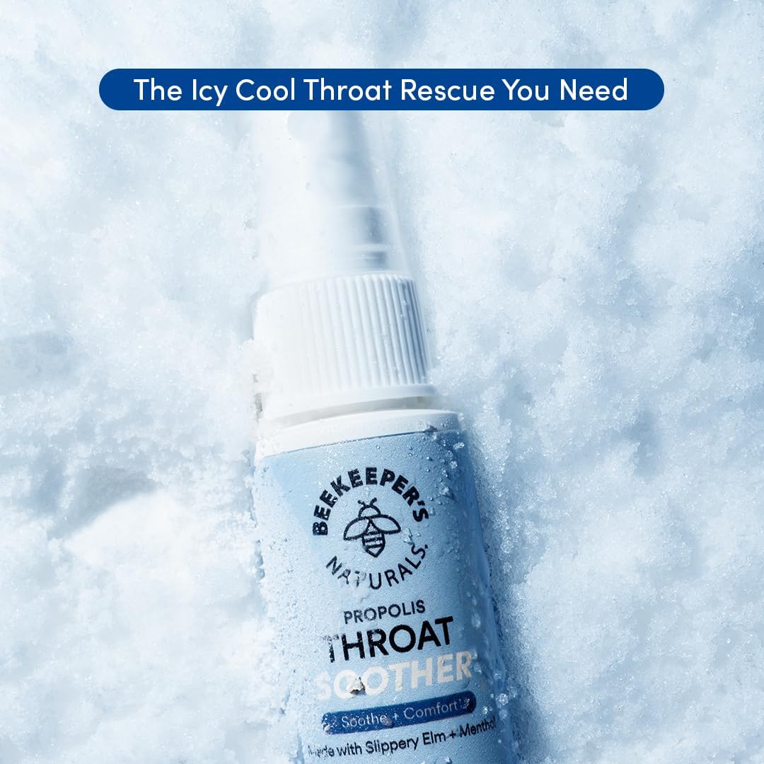 Propolis Throat Soother by Beekeeper's Naturals – Maximum Throat Relief w/ Menthol, Slippery Elm, Bee Propolis Extract – Fast-acting & Cooling Comfort (1.0 oz)(Pack of 1)