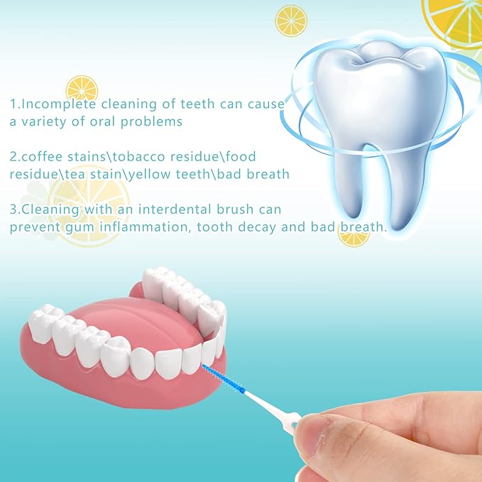 350 Pieces Interdental Brushes, Silicone Dental Floss Picks with Case Dental Brushes Dental Picks Blue Tooth Floss Picks for Teeth Cleaning