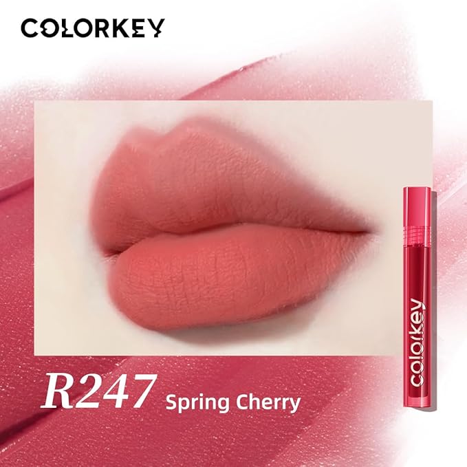 COLORKEY Airy Velvet Lip Tint, Matte Finishs, Longwear Rich Lip Colors, non-sticky, Creamy Soft Texture, Waterproof Lip Stain, Matte hydration, non-drying. Velvety finish (R247 Spring Snow, 3g)
