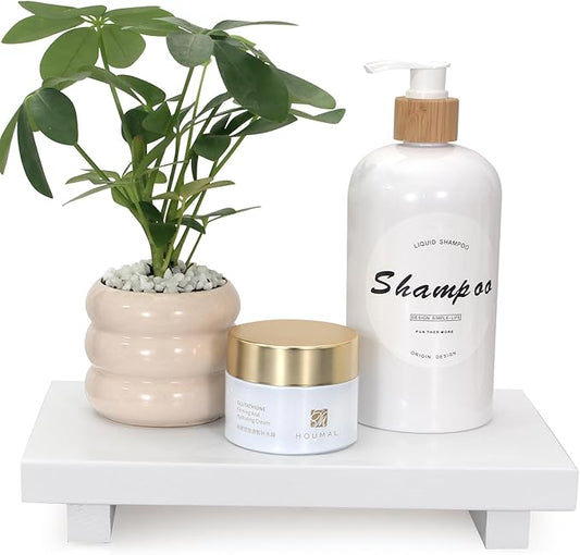 Farmhouse Bathroom Vanity Tray Wooden Kitchen Soap Sink Trays Modern Wood Riser Pedestal Stand Dish Soap Dispenser Holder for Kitchen Counter Decor White Bathroom Organizer Accessories Decorative Tray