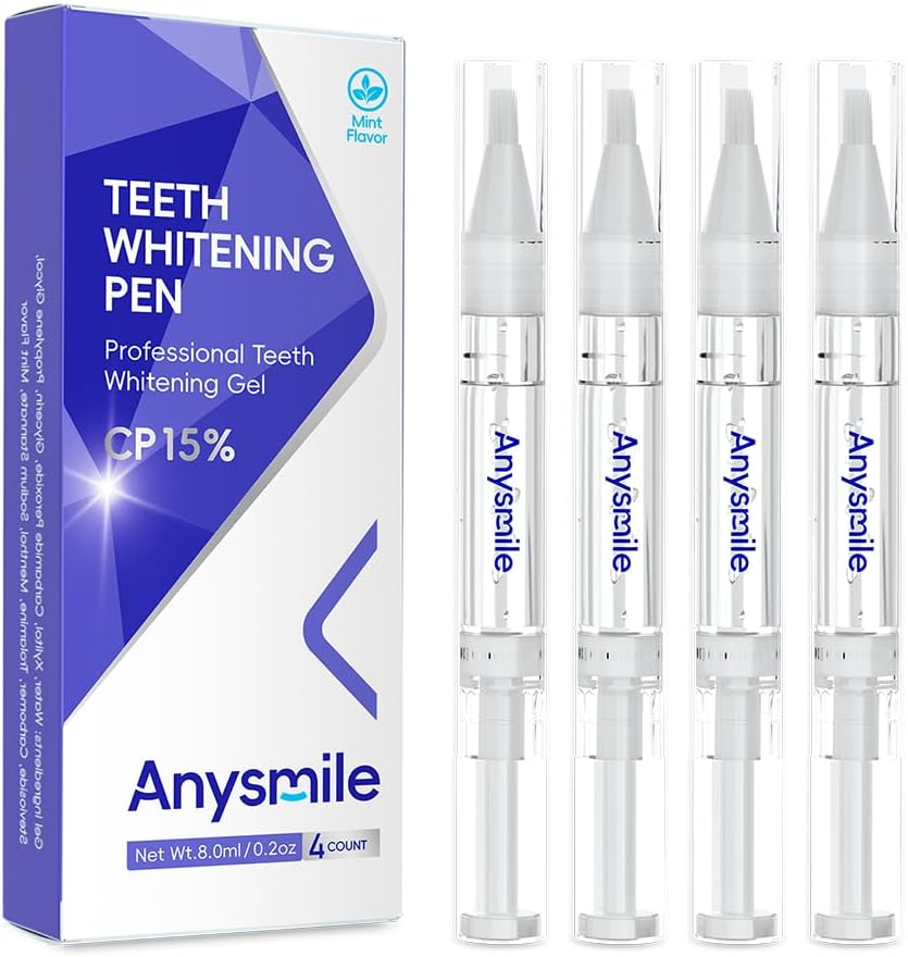 Teeth Whitening Pens Non Sensitive Teeth Whitener Gel with Effective 15% Carbamide Peroxide, 4 Professional Tooth Whitening Gel Pens 2ml/Pen