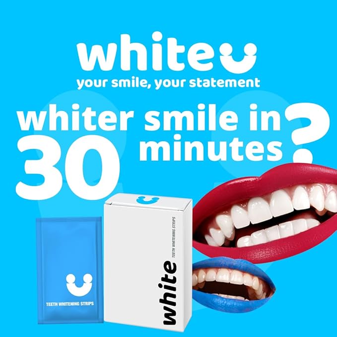WhiteU Teeth Whitening Strips – 14 Strips – Peroxide-Free, Enamel-Safe, Sensitivity-Free – Advanced Whitening with Pap+ – Professional Dental Care for Whiter Teeth, Tartar Control – Mint Flavored