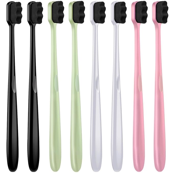 Patelai 8 Pcs Extra Soft Toothbrush Micro Nano with 20, 000 Ultra Soft Bamboo Charcoal Bristles for Adult, Sensitive Gum, Brace and Gum Recession(Black, White, Pink, Green Handle with Black Bristle)