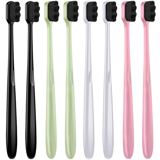 Patelai 8 Pcs Extra Soft Toothbrush Micro Nano with 20, 000 Ultra Soft Bamboo Charcoal Bristles for Adult, Sensitive Gum, Brace and Gum Recession(Black, White, Pink, Green Handle with Black Bristle)