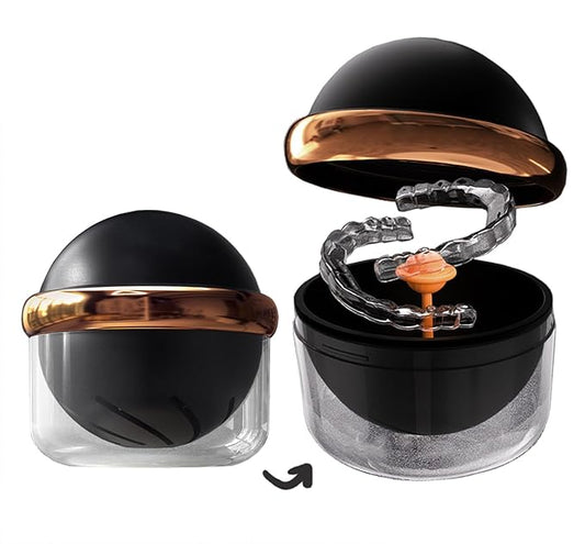 AARAINBOW Large Denture Case with Strainer Basket, Clear Retainer Cleaner and Storage Box for Travel, Mouth Guard Cleaning Case, Braces Holder Cup (Black)