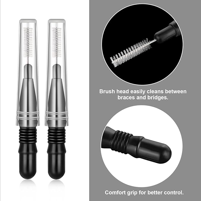 BBTO 100 Pcs Braces Dental Brush Flosser for Cleaner Interdental Brush Toothpick Tooth Flossing Head Oral Dental Toothpick Cleaners Cleaning Tool(Black)