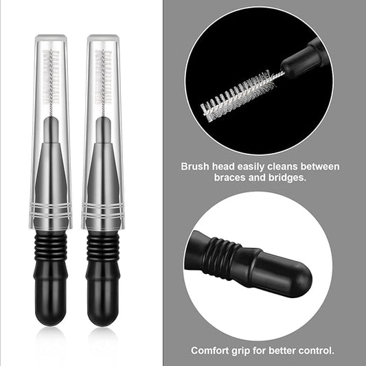 BBTO 100 Pcs Braces Dental Brush Flosser for Cleaner Interdental Brush Toothpick Tooth Flossing Head Oral Dental Toothpick Cleaners Cleaning Tool(Black)