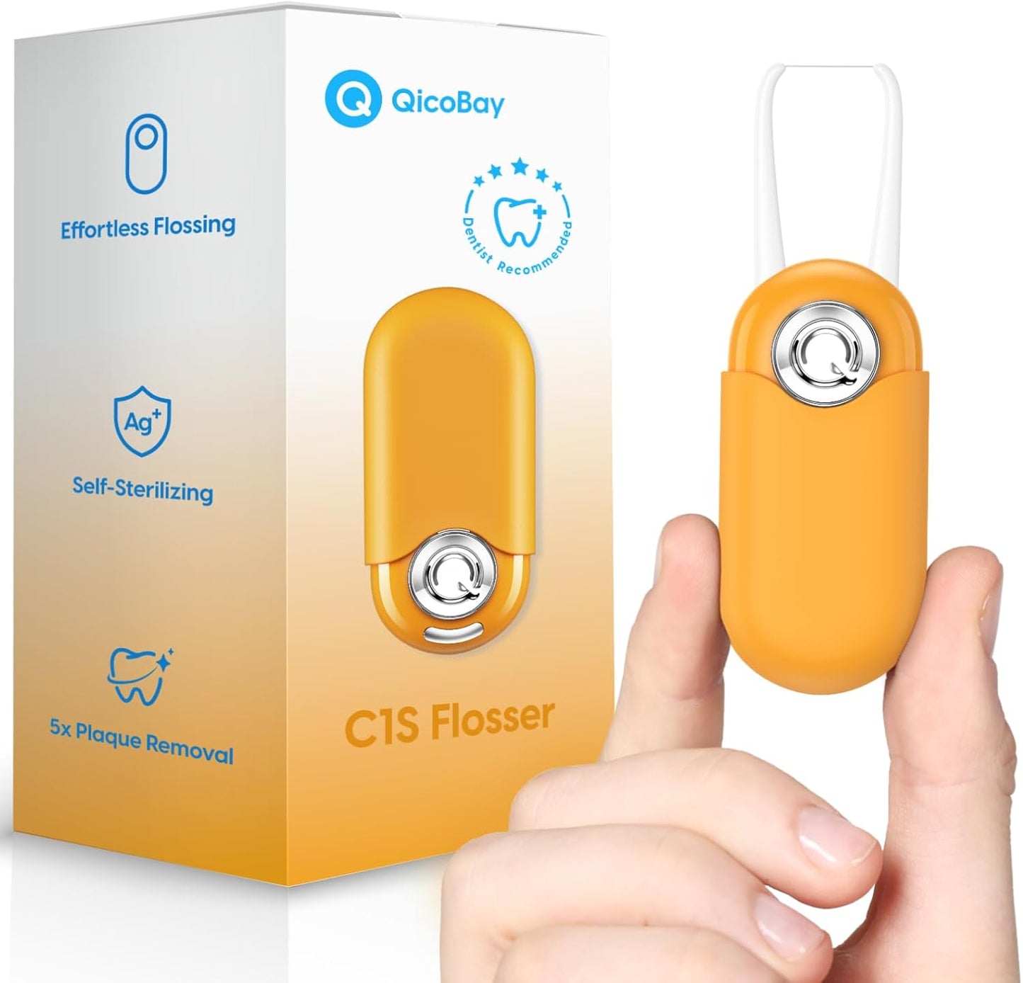 C1S Reusable Flosser Set, Auto-Restringing Flosser with Replaceable Floss Capsule, Multi-Hygiene, Portable Travel Floss, Recyclable Zero Waste, Unflavored(Twilight Orange)