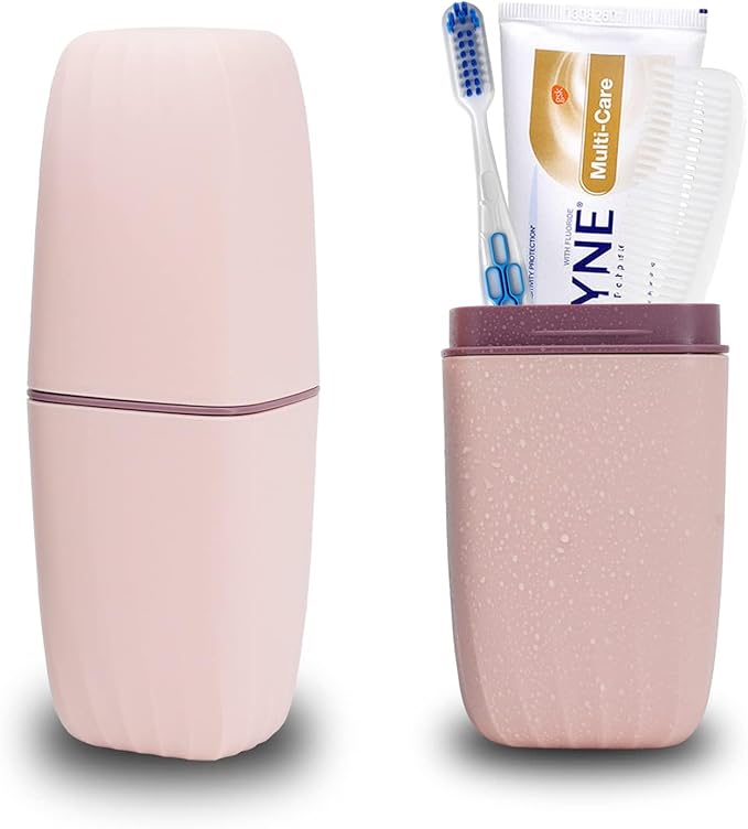 Toothbrush Cup Toothbrush Holder with Cover Travel Boothbrush Holder Portable Toothbrush Case and Carrier for Bathroom School Business Trip Pink