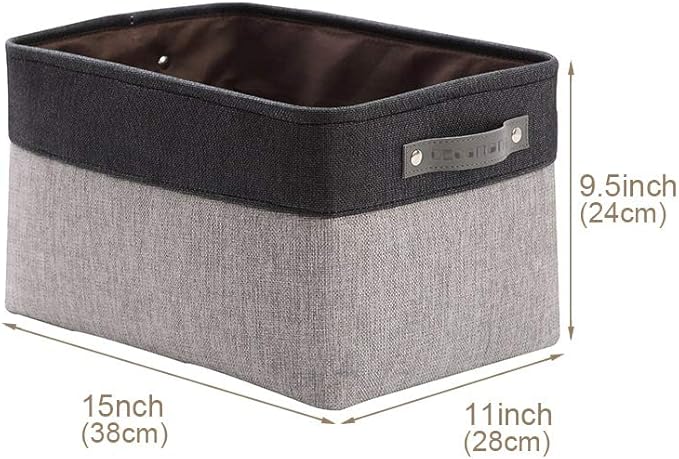 DECOMOMO Storage Baskets for Shelves - Fabric Storage Bins, Linen Closet Organizers and Storage (Grey & Black, Large - 4 Pack)