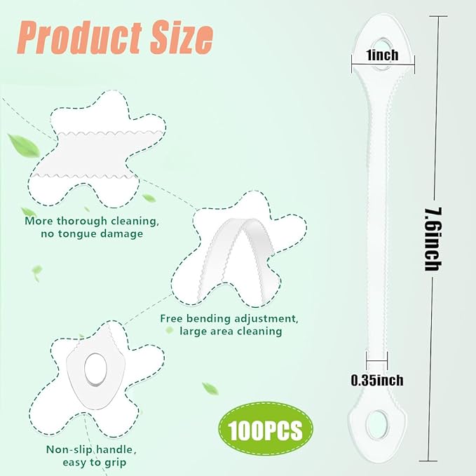 100 Count Disposable Tongue Scraper, Tongue Cleaner for Adults and Kids, Ergonomic plastic tongue scraper,Tongue Scrubber for Oral Care,Reduce Bad Breath,Promote Fresh Breath