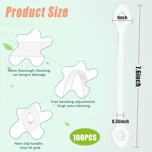 100 Count Disposable Tongue Scraper, Tongue Cleaner for Adults and Kids, Ergonomic plastic tongue scraper,Tongue Scrubber for Oral Care,Reduce Bad Breath,Promote Fresh Breath