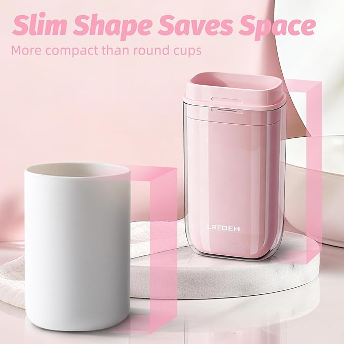 Toothbrush Cup Travel Case, Portable Toothbrush Travel Container Separates into 4 Cups, Tooth Brush Holders with Cover, Toothpaste Storage for Camping, Business Trip, School (Pink)