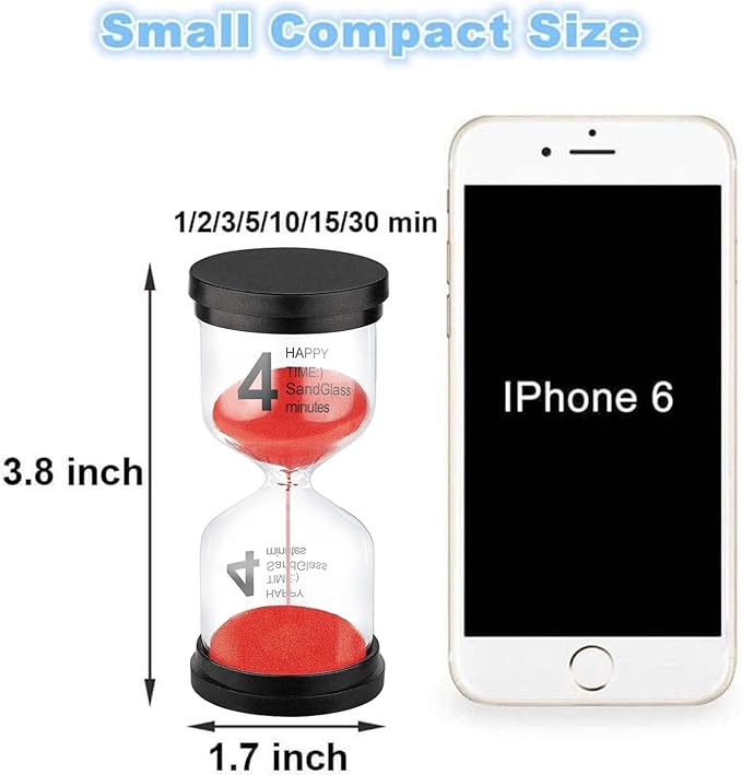 SuLiao Hourglass 4 Minute Sand Timer, Red Sand Clock, Plastic SandWatch Five Min, Small Reloj De Arena 4 Minutos, Colorful Hour Glass Sandglass, Games, Classroom, Kitchen, Decoration