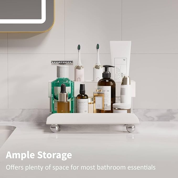 Quick Dry Electric Toothbrush Holder 4 Slots Metal Bathroom Counter Organizer for Toothpaste Razor Mouthwash, White