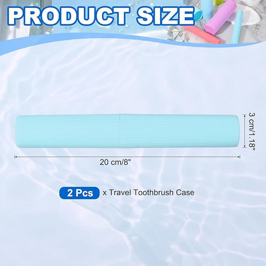 uxcell 2Pcs Travel Toothbrush Case, 7.9x1.2x1.2 Portable Travel Toothbrush Holder with Stripe, Plastic Toothpaste Container for Bathroom, Gym, Business Trip, Camping, Blue