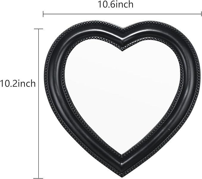 Heart Shape Makeup Mirror Wall Mounted Mirror with Hanging Hole for Home Room Decoration Birthday Gift Valentine's Day Gift for Girl,10.6x10.2inch(Black)
