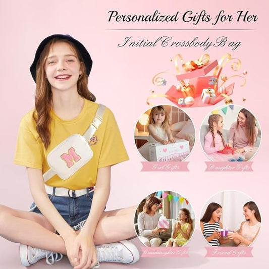 YOOLIFE Gifts for Girls - Crossbody Bag for Kids, Personalized Communion & Birthday Gifts, Khaki Initial Belt Bag