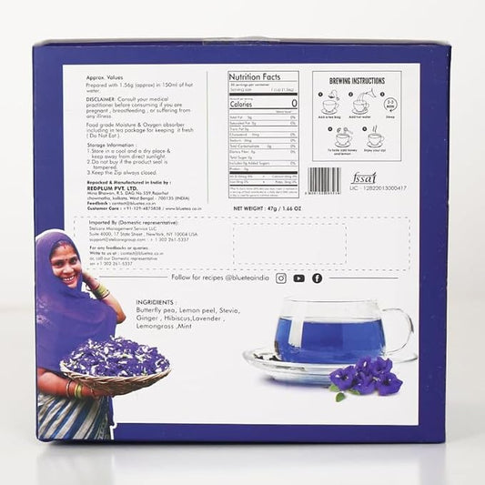 BLUE TEA - Butterfly Pea Flower Tea Gift Set (6 Flavors, 30 Count - Plant Based) | FLORAL FLAVOR | Caffeine Free - Non-Bitter - Herbal Tea - Variety pack - Flower Based | Gifts for Him and Her