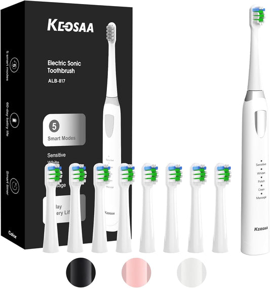 Sonic Toothbrush with 8 Brush Heads, Electric Toothbrush for Adults and Kids with Fast Charge 4 Hours Last 60 Days, 2-Min & 30s Smart Timer, IPX7 Waterproof, Type-C Charging