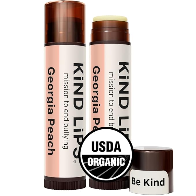 Kind Lips Organic Georgia Peach Lip Balm 2-Pack - Natural Cruelty-Free Moisturizer, Gluten-Free, Made in USA