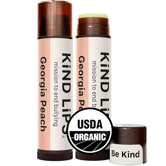 Kind Lips Organic Georgia Peach Lip Balm 2-Pack - Natural Cruelty-Free Moisturizer, Gluten-Free, Made in USA
