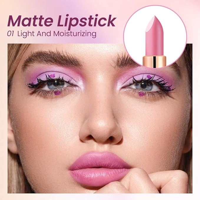 Pink Nude Lip Stick,Matte Cream Lipstick Set for Women,Long Lasting Waterproof Smudge Proof Velvet lipsticks Crayon,Lip Makeup Kit Travel Size,Vegan & Cruelty-free (Pack of 1)