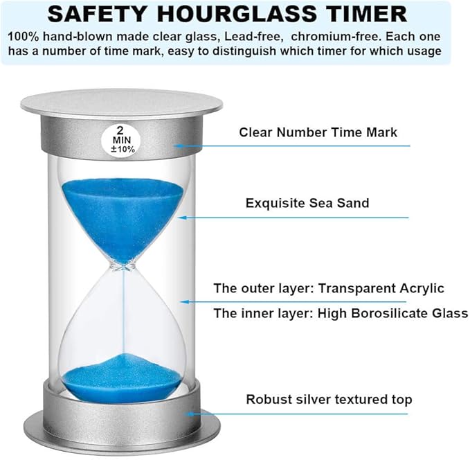 Sand Timer 2 Minute Hourglass, Plastic Sand Clock 2 Minutes, Large Sand Watch 2 Minutes, Hour Glass Sandglass Timer for Kids, Games, Classroom, Decoration, Toothbrush Timer (2 Min, Blue Sand)