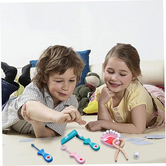 Wooden Dentist Toy Kit Pretend Play Teeth Tools Educational Doctor Role Play Set for Kids 6PCS Dentist Simulation Toy Educational for Boys Girls Early Learning