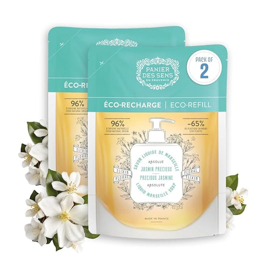 Panier des Sens - Liquid Hand Soap Refills - Jasmine Foaming Hand Soap Refill - French Moisturizing Hand Wash with Coconut Oil - Kitchen & Bathroom Soap - 97% Natural - 34 Fl.oz