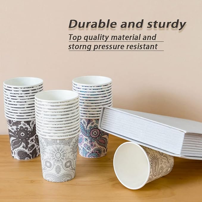 [300 Pack] 3 oz Disposable Paper Cups, Small Mouthwash 3 OZ Mini Bathroom Cups 3 Ounce for Supermarket, Birthday Party, Travel, Events, Picnic, BBQ (Paisley)