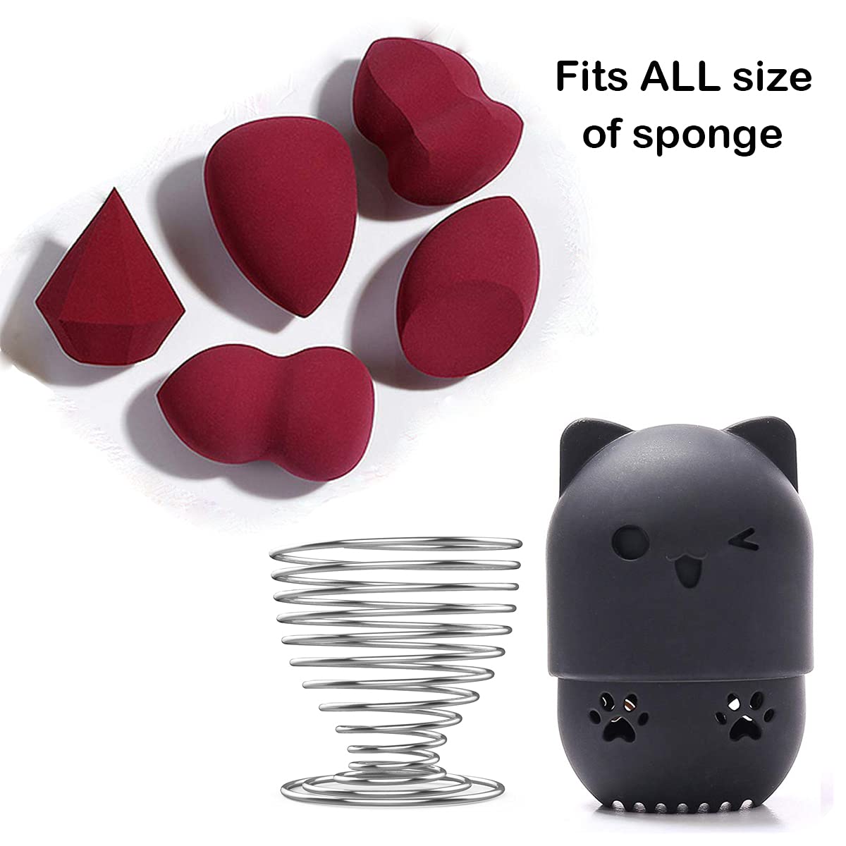 Makeup Sponge Holder, Beauty Sponge Holder + Makeup Blender Travel Case Beauty Sponge Blender Drying Stand & Storage Containers - Black + Silver