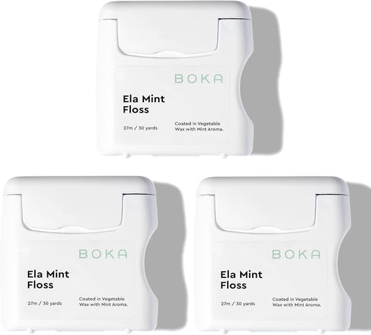Boka Ela Mint Expandable Woven Dental Floss, Made from Natural Vegetable Wax, Teflon-Free and Petroleum-Free, 30 Yards of Waxed Floss (Pack of 3)