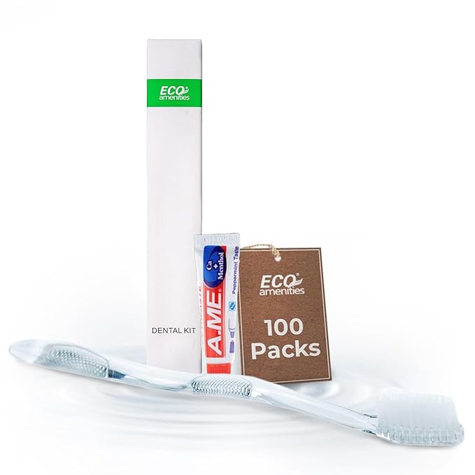 ECO amenities Travel Toothbrush & Toothpaste Kit - Individually Wrapped Disposable Toothbrushes - Peppermint Travel Toothpaste Tubes - Bulk Hotel Dental Kit - Pack of 1, Peppermint