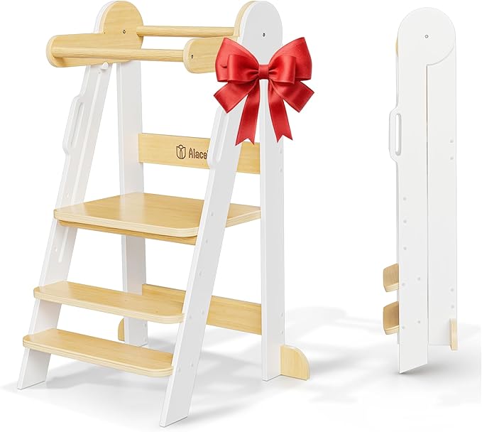 Toddler Tower - CPSC Certified Toddler Chair Tower with 3 Height Adjustable Step Stool, Safety Bar, Screw Covers - Montessori Stool for Sink, Kids Standing