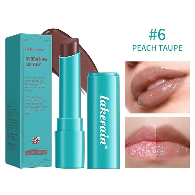 Charm Kiss Colored moisturizing lipstick,hydrates and hydrates the lips,Long-Lasting Waterproof Lip Gloss Lipstick,Natural Lip Moisturizer with Vitamin E,Non-Stick Cup Lip Tint Stain(6# Peach Taupe)