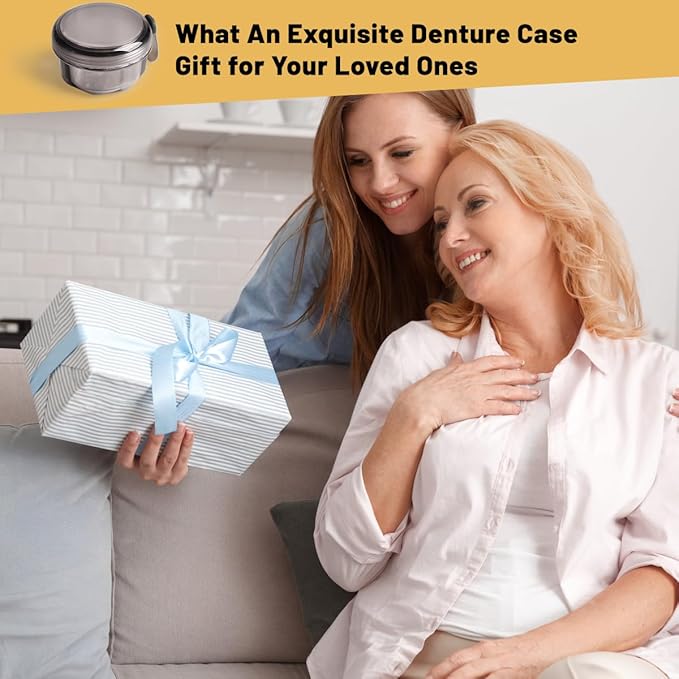 Leak Proof Portable Denture Bath Case Denture Cleaning Cup, False Teeth Holder Mouthguard Night Guard Container Box Retainer Soaking Case for Travel, Household, Office - Transparent Blue