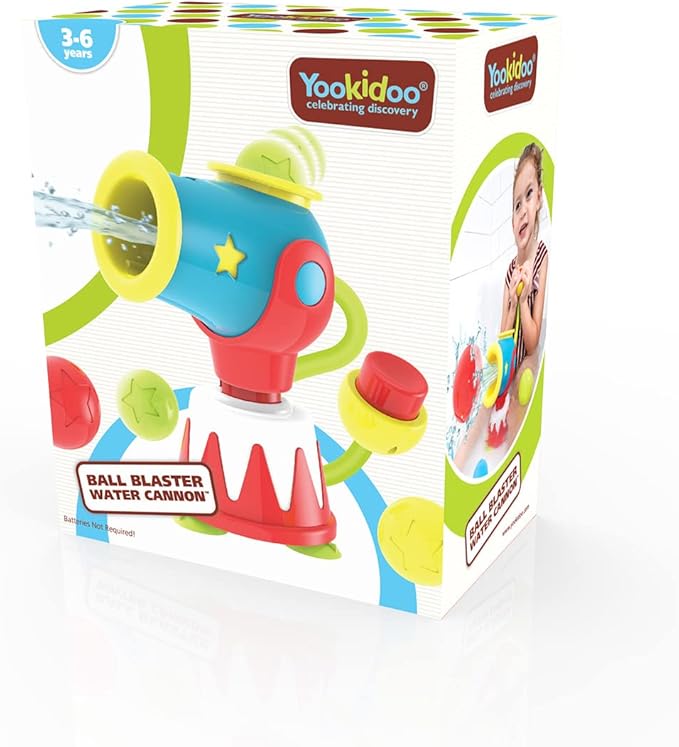 Yookidoo Toddler Kids Bath Toys (Ages 4-8) - Water Cannon Ball Blaster - Suction Cups to Any Bath Tub or Shower - Includes 5 Balls & Hoop to Shoot Through - Turn Bath Time into Endless Fun for Kids!