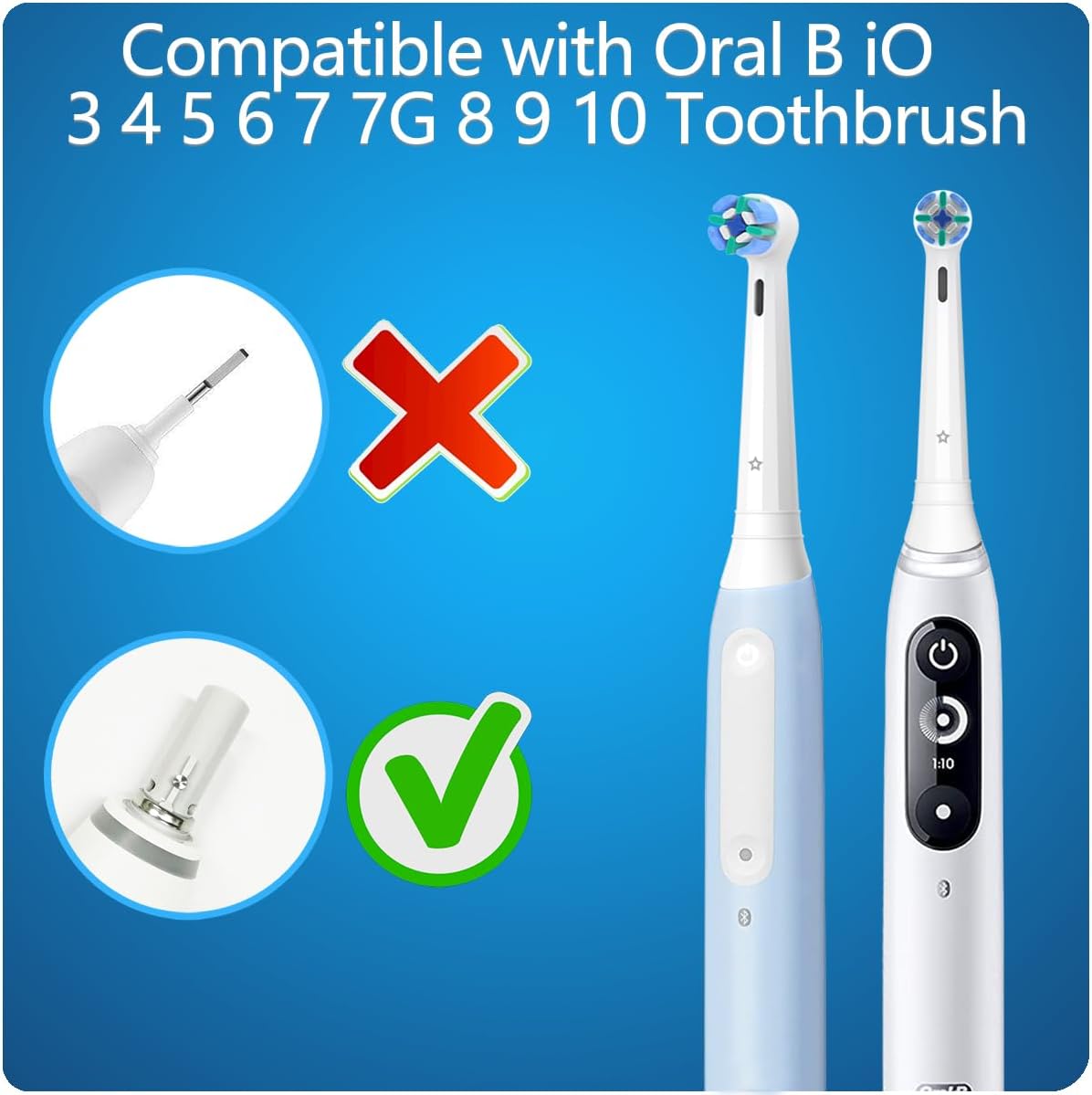 8 Pack Replacement Heads Compatible with Oral B iO Toothbrushes, Brush Heads for Oral-B iO 2/3/4/5/6/7/8/9/10/7G Series, with Covers, White