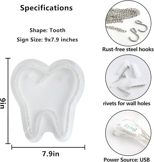 9 x7.9 Inches Tooth-Shaped LED Neon Sign, Dental Light for Dentist Office Clinic Decoration, Smile Wall Art Graduation/Retirement/Birthday Gifts, USB Powered Hanging Light Dentistry Accessories