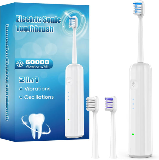 2025 New Sonic Electric Toothbrush for Adults - Vibration 60,000 VPM & 73° Oscillation Rechargeable Electric Toothbrush, 50+ Days Battery Life, 3 Modes, 2-Minute Timer, 3 Brush Heads, White