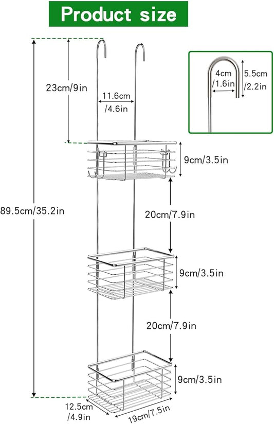 3-Tier Small Hanging Bathroom Organizer,caddy hanging,Shampoo Holder Stainless Steel,over the door shower caddy,shower storage