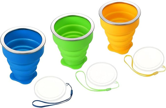 PATIKIL Collapsible Travel Cup, 3 Pack 200mL Travel Folding Cup Silicone Mug Portable Drinking Cup Set for Camping Outdoor, Blue Green Yellow